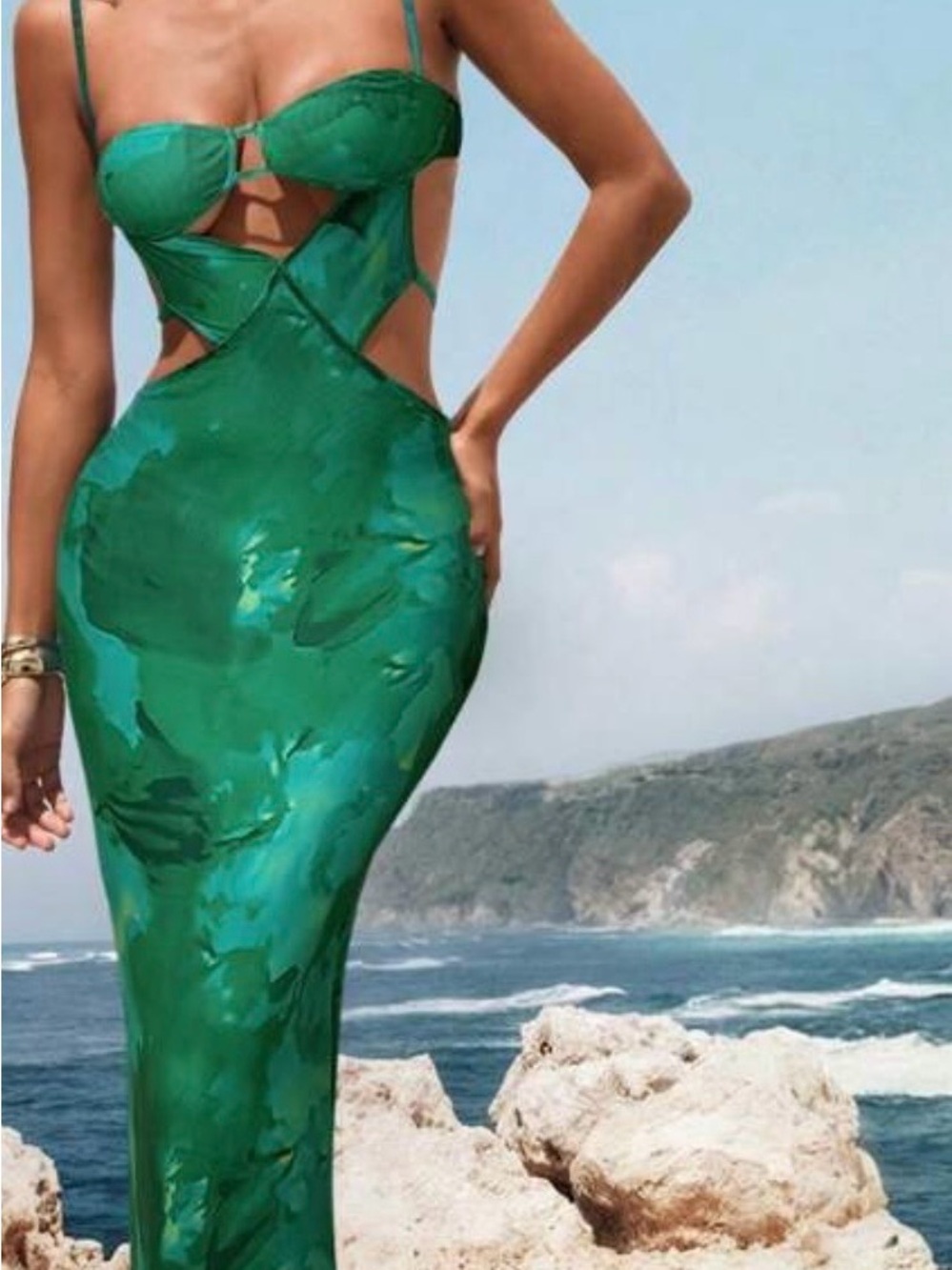 SHEIN Emerald Green Cutout Maxi Dress